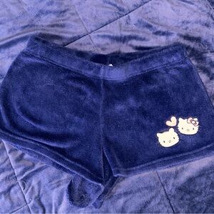 Vintage cozy Navy Plush Shorts with Hello Kitty Patch